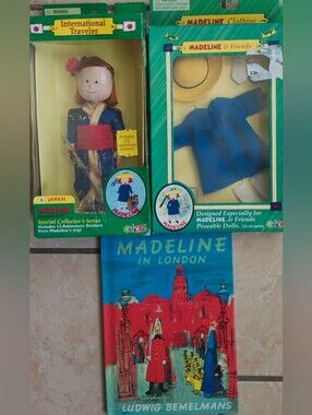 Madeline Japan Doll, Outfit & Book Bundle-Missing Stickers Open Box